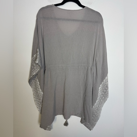 Garnet Hill Kaftan Tunic Top Beach Coverup Crinkle Cotton Gray Embroidery S - Picture 4 of 9